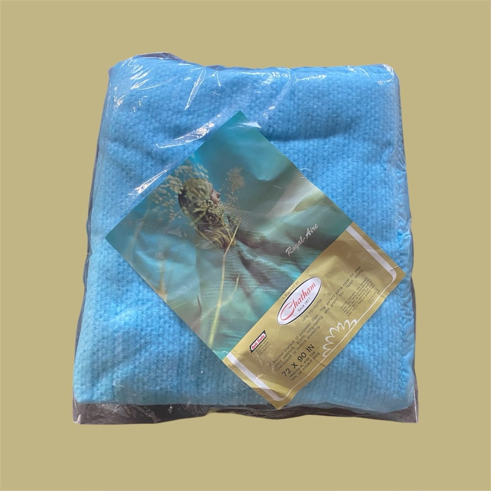 NOS Vintage Chatham Thermal Blanket Blue Royal Aire‎ Double Twin 72x90 Warm